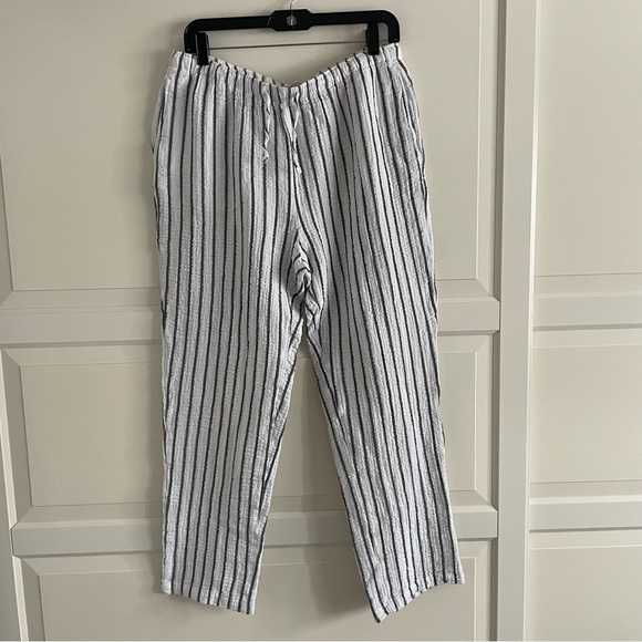 Onia White Striped Cotton Gauze Crinkled Drawstring Tapered Pants 20302 - Picture 2 of 10